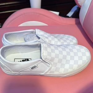 white checkered slip on vans